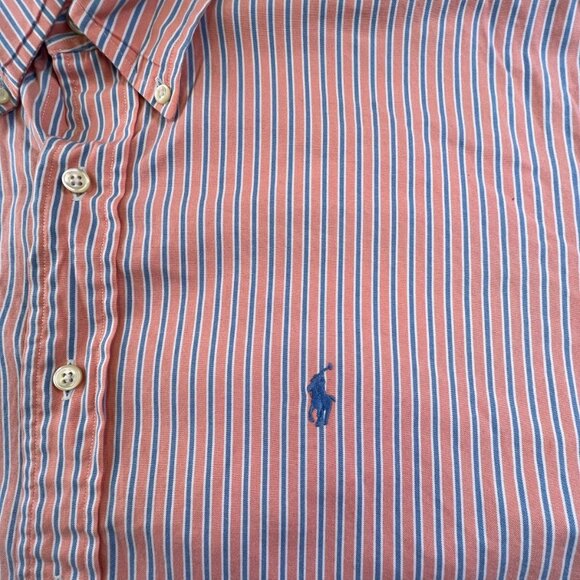 Ralph Lauren Button Up Shirt Long Sleeve Cotton 17 34/35 Orange Striped Classic - Picture 7 of 11